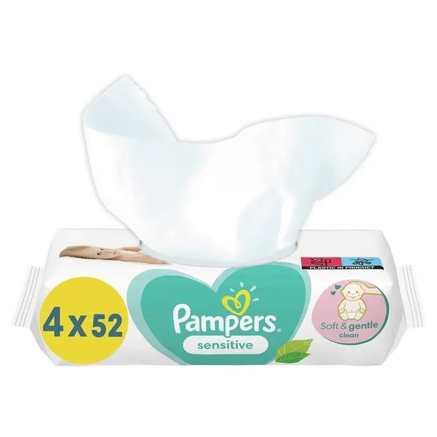 Детские Влажные Салфетки Pampers Sensitive 4х52 шт для нежной и чувствительной кожи Maxi 208 штук мягкие без спирта