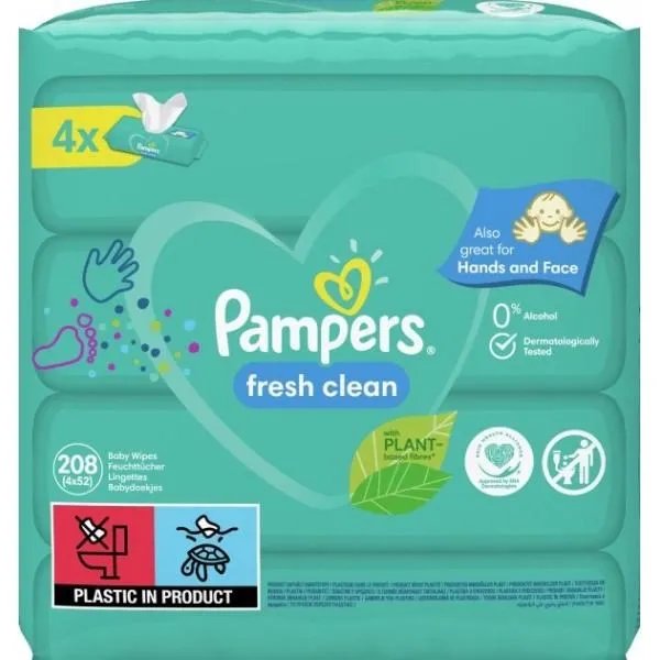 Детские Влажные Салфетки Pampers Fresh Clean 4х52 шт Мягкие Maxi 208 штук приятные ароматные