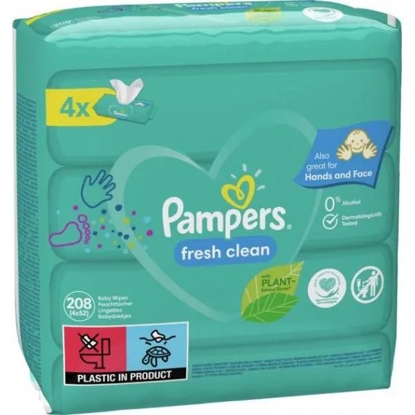 Детские Влажные Салфетки Pampers Fresh Clean 4х52 шт Мягкие Maxi 208 штук приятные ароматные