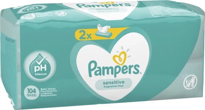 Дитячі вологі серветки Pampers Sensitive 2х52 шт. (8001841062334)