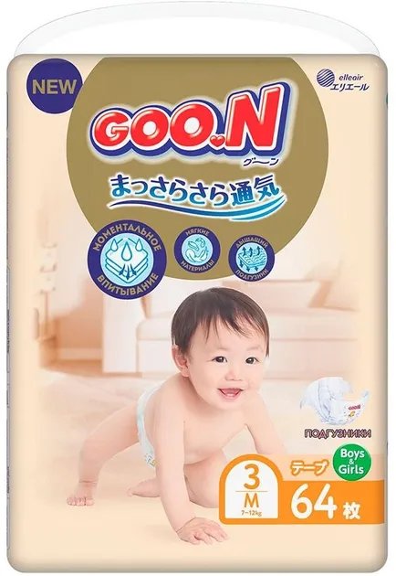 Подгузники Goo.N Premium Soft на липучках размер 3 М 7-12 кг унисекс 64 шт (863224) (4902011862249)