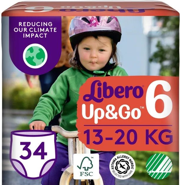 Подгузники-трусики Libero Up&Go 13-20 кг Размер 6 34 шт (7322541742861)