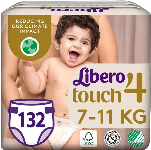 Подгузники Libero Touch 7-11 кг Размер 4 132 шт (7322541993010)