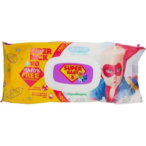 Влажные салфетки Naturelle Super Baby Ромашка и Алоэ вера, 120 шт