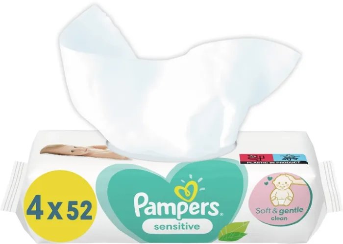 Детские Влажные Салфетки Pampers Sensitive 4х52 шт (8001841062624)