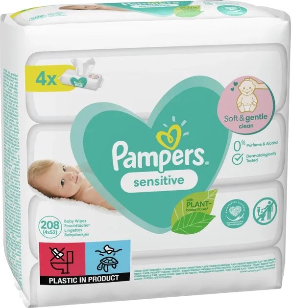 Детские Влажные Салфетки Pampers Sensitive 4х52 шт (8001841062624)