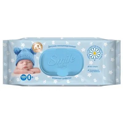 Детские влажные салфетки Smile baby с экстрактом ромашки, алоэ и витаминным комплексом с клапаном 100 шт. (4823071653960)