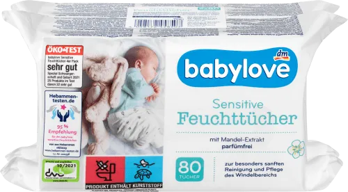 Влажные детские салфетки Babylove Sensitive 12уп*80 шт
