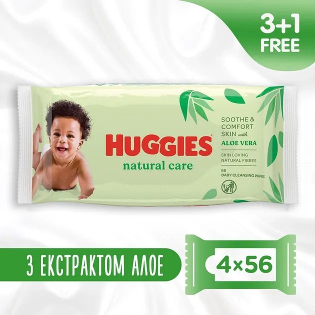 Салфетки влажные Huggies Natural Care Quad 56 х 4 шт (5029053550183)