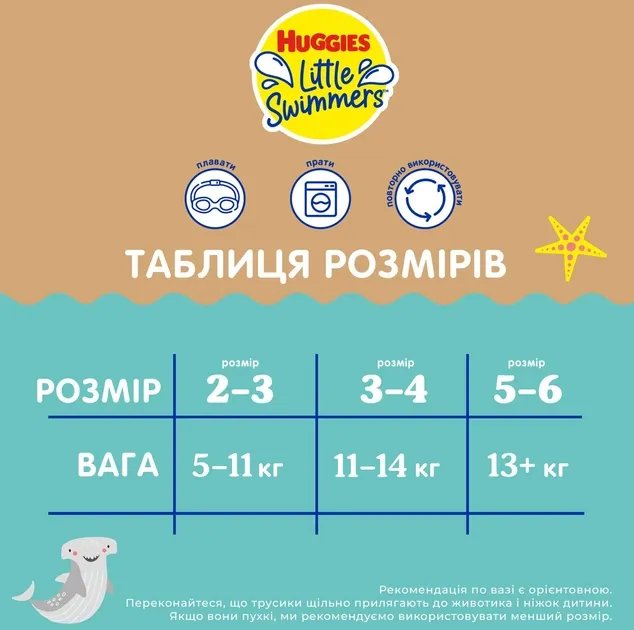 Многоразовые подгузники-трусики Huggies Little Swimmers для плавания 3-4 1 шт (5029053583051)