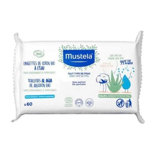 Вологі серветки з органічної бавовни Mustela Baby Organic Cotton Wipes with Water 60 шт (3504105036546)