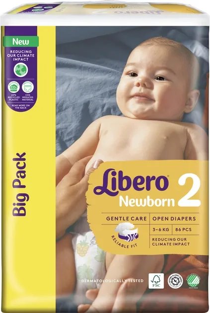 Подгузники Libero Newborn 3-6 кг размер 2 86 шт (7322541756677)