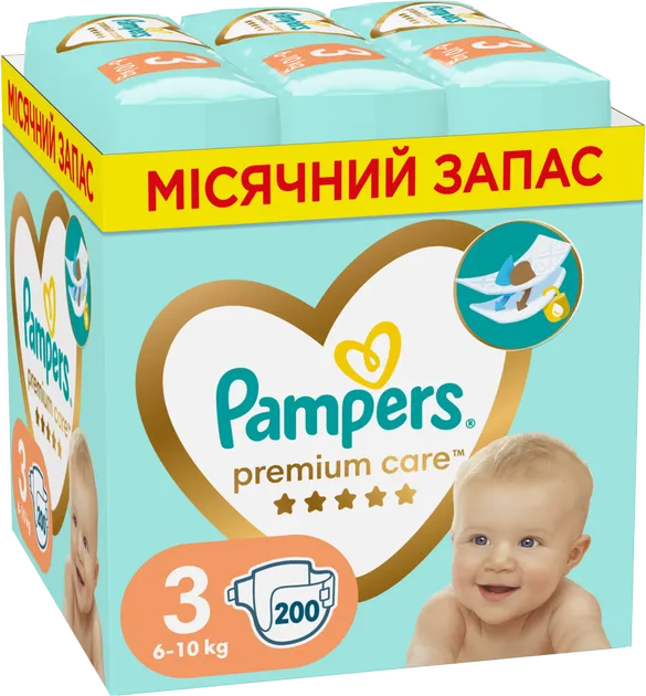 Подгузники Pampers Premium Care Размер 3 (6-10 кг) 200 шт (8006540855898)