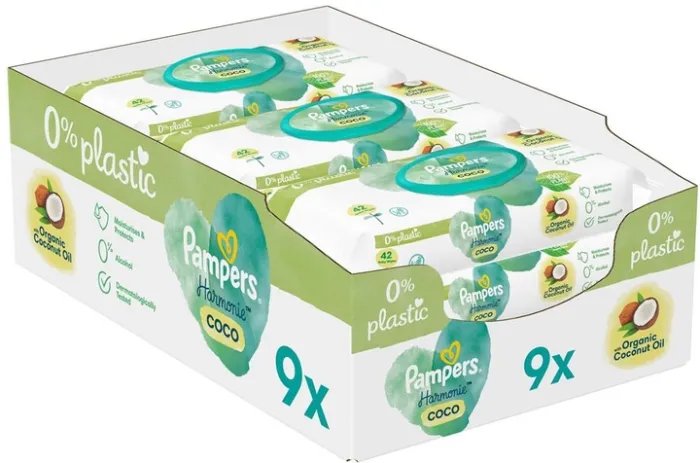 Детские влажные салфетки Pampers Chust Nawilzane Coconut Harm Free 9x42 шт (8006540554418)