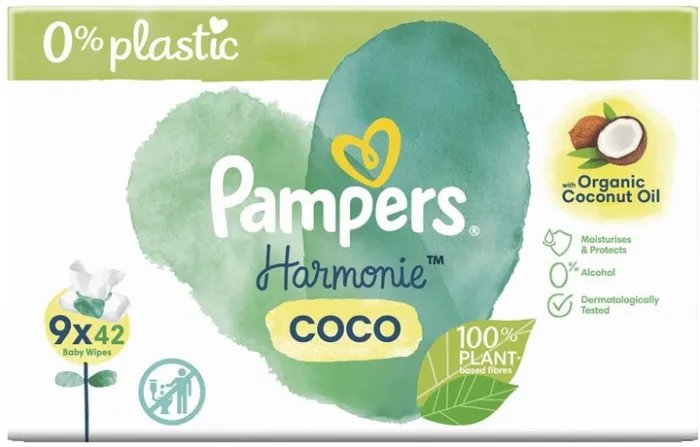 Детские влажные салфетки Pampers Chust Nawilzane Coconut Harm Free 9x42 шт (8006540554418)