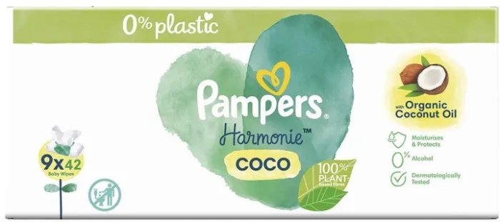 Детские влажные салфетки Pampers Chust Nawilzane Coconut Harm Free 9x42 шт (8006540554418)