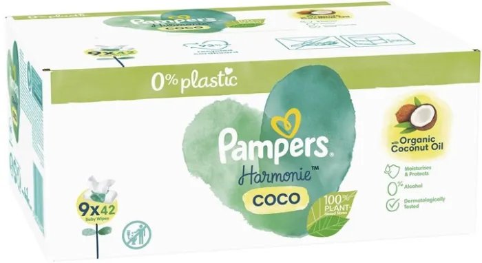 Детские влажные салфетки Pampers Chust Nawilzane Coconut Harm Free 9x42 шт (8006540554418)