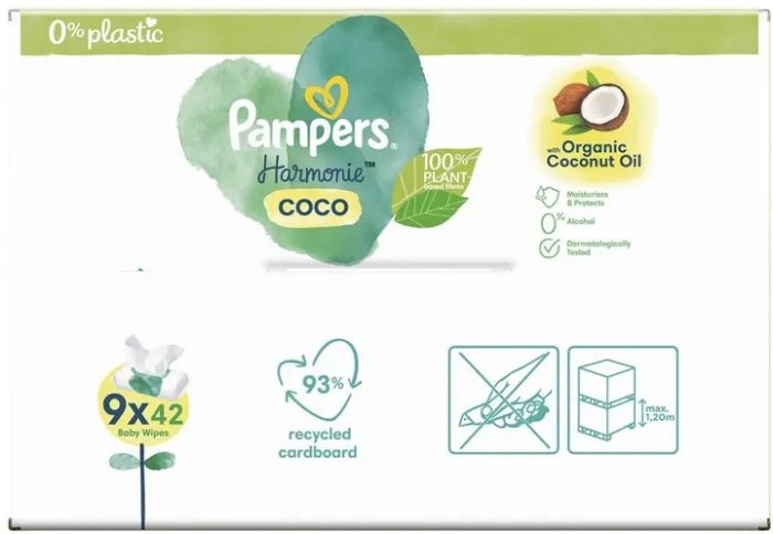 Детские влажные салфетки Pampers Chust Nawilzane Coconut Harm Free 9x42 шт (8006540554418)