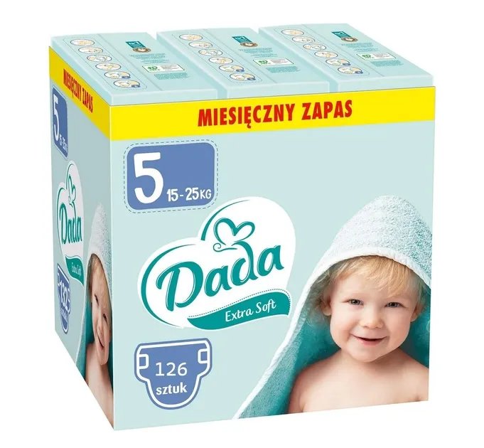 Підгузки Dada Extra soft 5 для дітей вагою від 15 до 25 кг 126 шт (три пачки в заводському ящику)