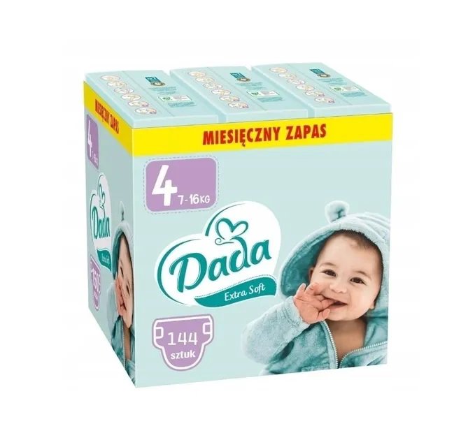 Підгузки Dada Extra soft 4 для дітей вагою від 7 до 16 кг 144 шт (три пачки в заводському ящику)