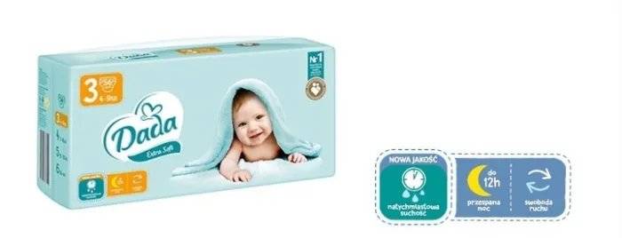 Підгузники одноразові Dada Extra soft 3 для немовлят вагою 4-9 кг 162 шт (три пачки в заводському ящику)