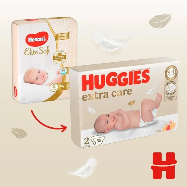 Подгузники Huggies Extra Care Jumbo 2 (3-6 кг) 58 шт (5029053578071)