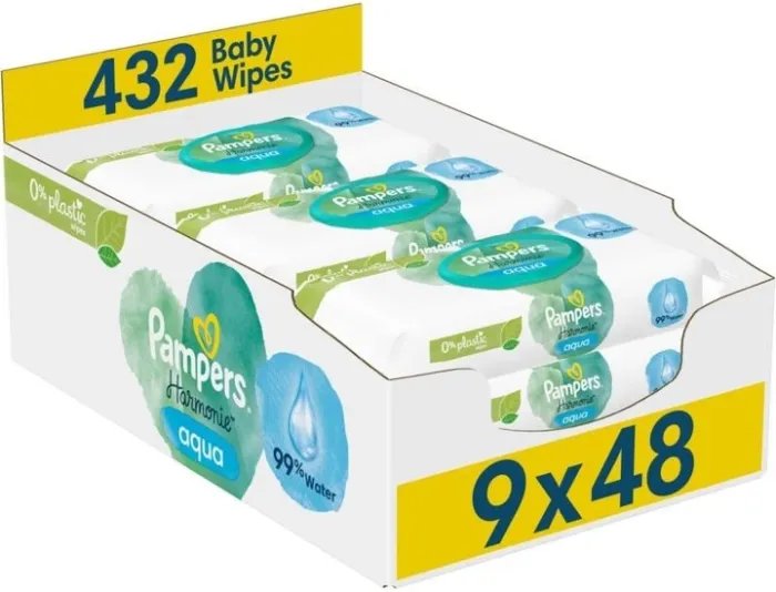 Влажные салфетки Pampers Harmonie Aqua Baby Wipes 9 x 48 шт (8006540811245)