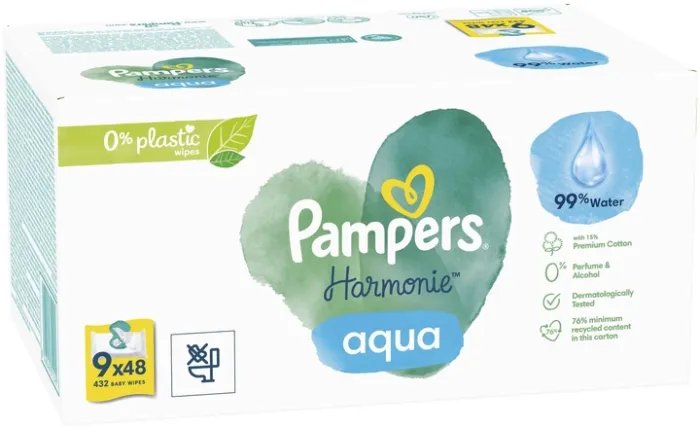 Влажные салфетки Pampers Harmonie Aqua Baby Wipes 9 x 48 шт (8006540811245)