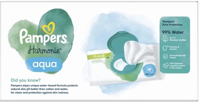 Влажные салфетки Pampers Harmonie Aqua Baby Wipes 9 x 48 шт (8006540811245)