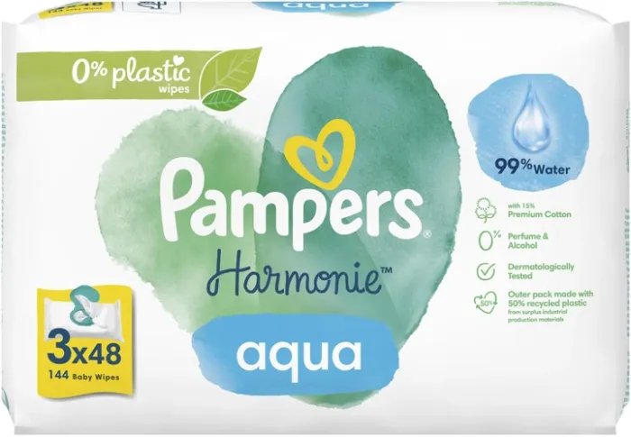 Влажные салфетки Pampers Harmonie Aqua Baby Wipes 3 x 48 шт (8006540458525)