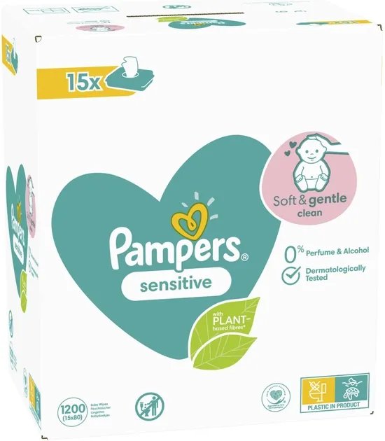 Влажные салфетки Pampers Sensitive Baby Wipes 15 x 80 шт (8001841063188)