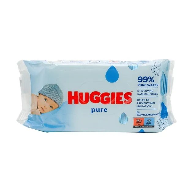 Влажные салфетки с витамином Е Huggies Pure 99% water Box 10уп*56 шт