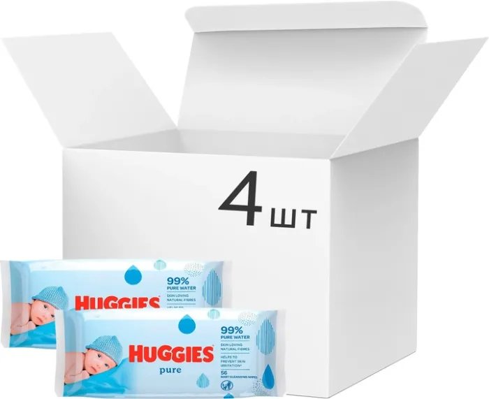 Салфетки влажные Huggies Pure Quad 56 х 4 шт (5029053550121)