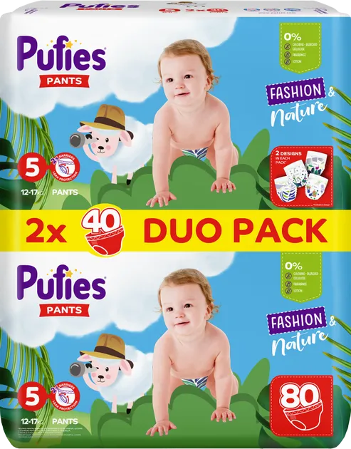 Подгузники-трусики Pufies Fashion & Nature Junior 5 (12-17 кг) Duo 80 шт + мягкая игрушка (3800024036156)