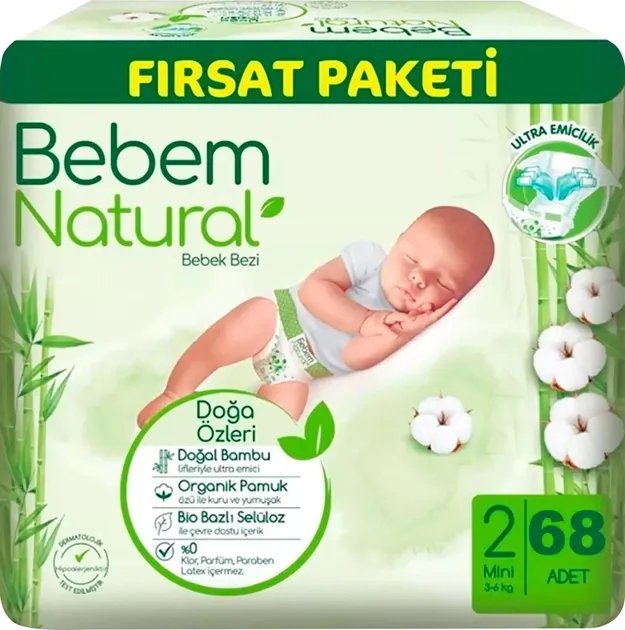 Подгузники Bebem Natural 2 Mini 3-6 кг 68 шт (8690536831944)