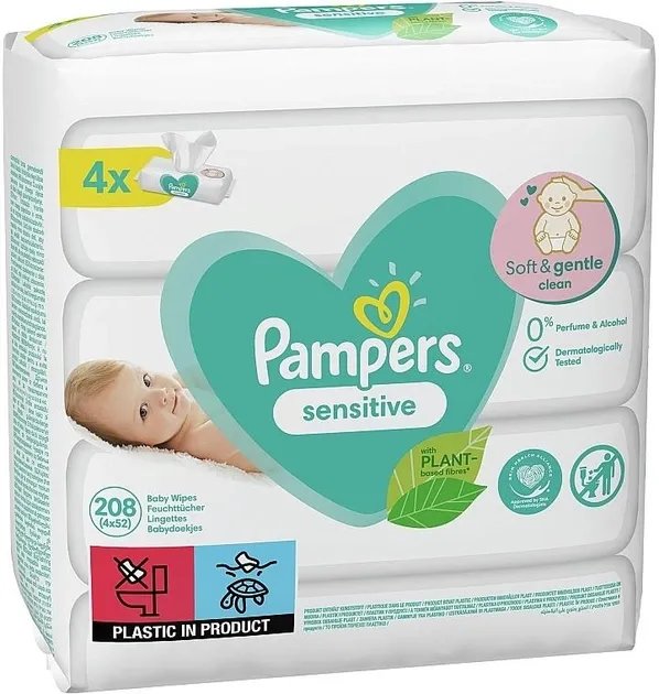 Детские влажные салфетки "Sensitive", 208шт. - Pampers 4x52шт (1029263-146383)