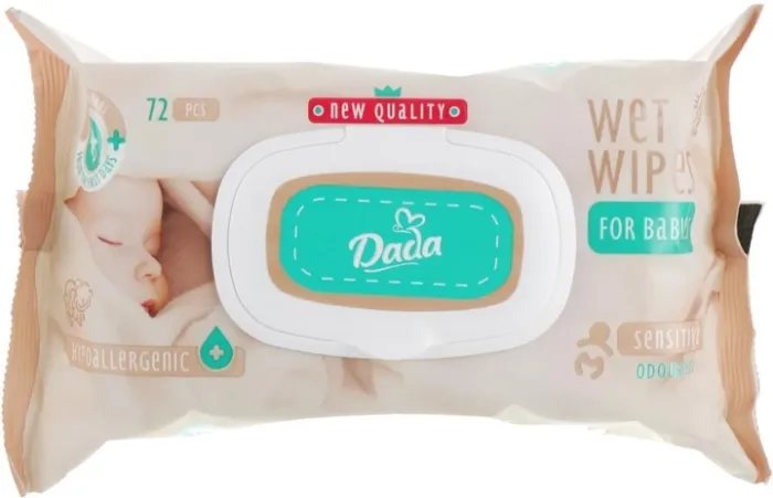 Влажные салфетки для детей, с клапаном - Dada Sensitive Wipes 72шт (665005-22935)