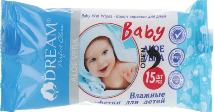 Влажные салфетки для детей, 15 шт. - Air Dream Baby Aloe Vera 15шт (450085-52834)