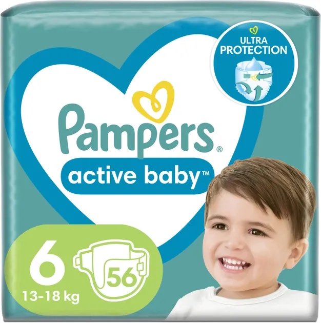 Подгузники Pampers Active Baby Размер 6 (Extra Large) 13-18 кг 56 шт (8001090950130)