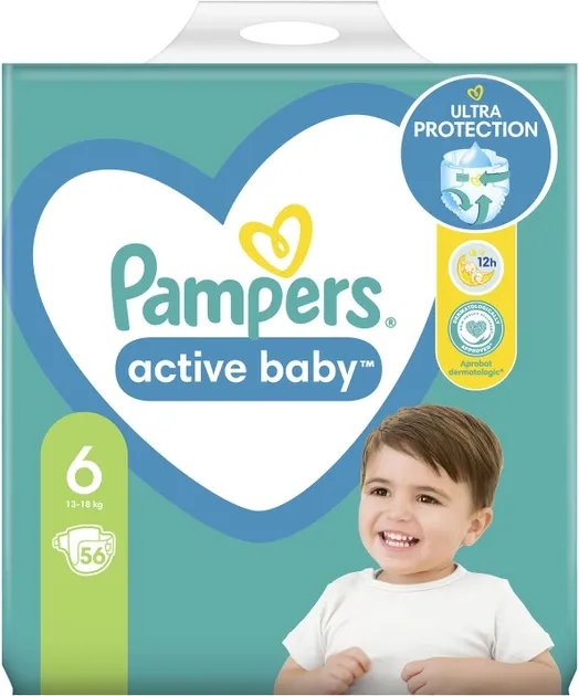 Подгузники Pampers Active Baby Размер 6 (Extra Large) 13-18 кг 56 шт (8001090950130)