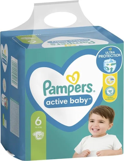 Подгузники Pampers Active Baby Размер 6 (Extra Large) 13-18 кг 56 шт (8001090950130)