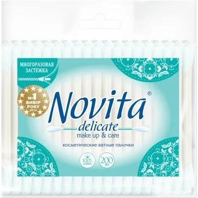 Ватные палочки Novita Delicate в полиэтиленовом пакете 200 шт. (4823071615913)