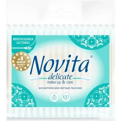 Ватные палочки Novita Delicate в полиэтиленовом пакете 100 шт. (4823071615906)