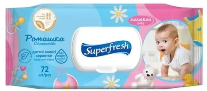 Детские влажные салфетки "Ромашка" Superfresh, 72 шт с клапаном