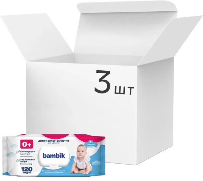 Упаковка влажных салфеток Bambik с овсяным молочком 3 пачки по 120 шт (4823071642858)