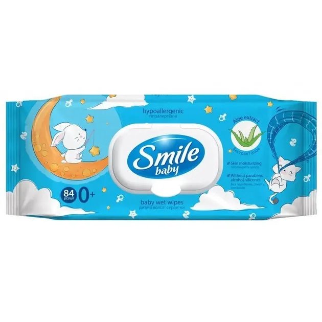 Детские влажные салфетки Smile baby Экстракт алоэ с клапаном 84 шт. (42107450)