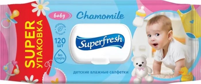 Упаковка влажных салфеток Superfresh Baby Chamomile с клапаном 2 пачки по 120 шт (4823071619010_42105636)